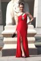 Gorgeous Sheath One Shoulder Side Slit Long Red Jersey Beaded Prom Dress