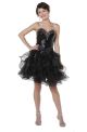 Gorgeous Short Black Sequined Organza Ruffle Prom Dress With Removable Skirt