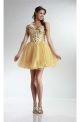 Gorgeous Strapless Short Gold Tulle Rhinestone Cocktail Prom Dress