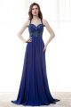 Gorgeous Sweetheart Halter Long Royal Blue Chiffon Beaded Prom Dress Cut Out Back