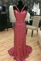 Gorgeous Sweetheart Low Back Long Wine Sequined Prom Dress With Straps