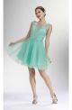 Graceful Cap Sleeve Open Back Short Mint Green Tulle Beaded Prom Dress