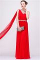 Graceful One Shoulder Long Red Chiffon Beaded Special Occasion Prom Dress