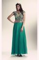 Illusion Neckline Cap Sleeve Long Emerald Green Chiffon Beaded Prom Dress