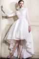 Informal High Neck Collar Long Sleeve High Low Lace Tulle Garden Wedding Dress
