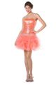 Lovely Ball Strapless Mini Coral Tulle Sequined Cocktail Prom Dress
