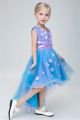 Lovely High Low Sky Blue Tulle Lace Girl Prom Pageant Dress With Sash