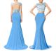 Lovely Mermaid Open Back Two Piece Blue Chiffon Prom Dress With Flowers