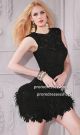 Lovely Open Back Short Mini Black Lace Feather Cocktail Prom Dress