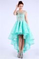 Lovely Scoop Neck Cap Sleeve High Low Aqua Lace Beaded Prom Dress