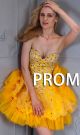 Lovely Sweetheart Short Mini Yellow Tulle Beaded Prom Dress