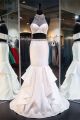 Mermaid Halter Ivory Taffeta Tulle Beaded Two Piece Prom Dress With Ruffles