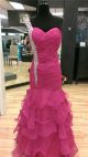 Mermaid One Shoulder Backless Hot Pink Organza Ruffle Tiered Prom Dress