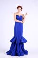 Mermaid Strapless Royal Blue Satin Ruffle Special Occasion Evening Dress