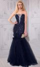 Mermaid Strapless Sweetheart Navy Tulle Sequin Beaded Prom Dress