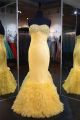 Mermaid Sweetheart Yellow Satin Tulle Ruffle Prom Dress