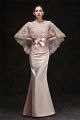 Mermaid V Neck Champagne Satin Occasion Evening Dress With Lace Shawl