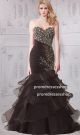 Mermiad Sweetheart Black Organza Ruffle Layered Prom Dress With Beading