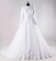 Modest Ball Gown High Neck Full Back Long Sleeve Lace Beaded Wedding Dress With Sash