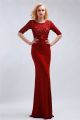 Modest Scoop Neck Long Red Jersey Special Occasion Evening Dress With Lace Sleeves