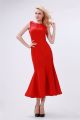 Modest Scoop Neck Tea Length Red Chiffon Special Occasion Prom Dress