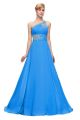 One Shoulder Front Cut Out Corset Pool Blue Chiffon Beaded Prom Dress