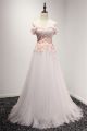 Princess A Line Off The Shoulder Blush Pink Tulle Lace Prom Dress Corset Back