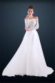 Princess A Line Off The Shoulder Long Sleeve White Tulle Beaded Prom Dress