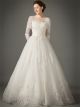 Princess A Line Sheer Neckline Tulle Lace Sleeve Wedding Dress No Train