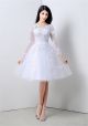 Princess A Line Short White Tulle Lace Party Prom Dress With Sleeves