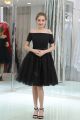 Princess Off The Shoulder Short Black Tulle Prom Dress With Sash