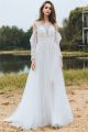 Princess Sheer Neckline Back Tulle Flower Bohemian Wedding Dress With Sleeves Cold Shoulder