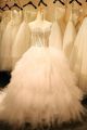 Puffy Ball Gown Strapless Corset Back Tulle Ruffle Layered Wedding Dress Chapel Train