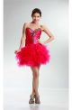 Puffy Sweetheart Short Hot Pink Tulle Ruffle Beaded Cocktail Prom Dress