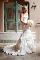 Romantic Mermaid Strapless Organza Ruffle Wedding Dress With Buttons