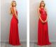 Sexy A Line Bateau Neck Backless Long Red Chiffon Sequined Prom Dress