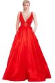 Sexy A Line Deep V Neck Backless Long Red Taffeta Prom Dress