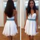 Sexy A Line Strapless Plunging Neckline Short White Chiffon Beaded Prom Dress