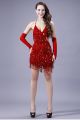 Sexy Backless Mini Red Sequin Fringe Sparkly Cocktail Prom Dress With Spaghetti Straps