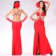 Sexy Cut Out Backless High Slit Red Chiffon Beaded Prom Dress With Straps