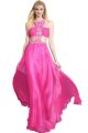 Sexy Cut Out Hot Pink Chiffon Flowing Prom Dress