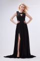 Sexy Cutout High Slit Long Black Lace Chiffon Evening Prom Dress