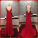 Sexy Deep Sweetheart Low Back High Slit Red Prom Dress With Straps
