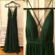 Sexy Deep V Neck Cross Spaghetti Strap Dark Green Chiffon Prom Dress
