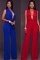 Sexy Deep V Neck Sleeveless Wide Legged Pants Rompers Women Jumpsuit