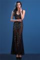 Sexy Fitted V Neck Sheer See Through Black Tulle Lace Beaded Special Occsaion Prom Dress