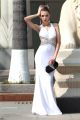 Sexy Halter Cut Out Backless White Jersey Beaded Formal Occasion Evening Dress