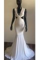 Sexy Mermaid Deep V Neck Cut Out Backless White Jersey Evening Prom Dress
