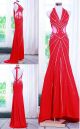 Sexy Mermaid Halter Backless Side CutOuts Red Chiffon Beaded Evening Prom Dress