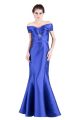 Sexy Mermaid Off The Shoulder Royal Blue Satin Evening Prom Dress
